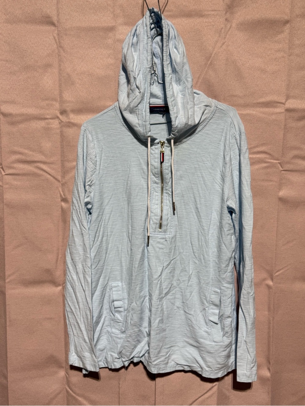Tommy Hilfiger Light Blue Quarter-Zip Hooded Sweater